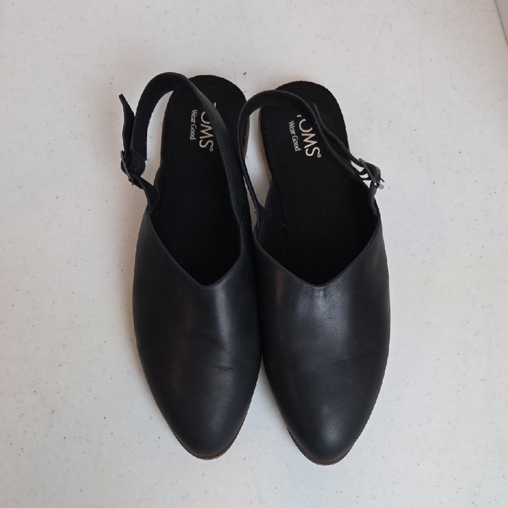 Toms Black Leather Pointed Women Size 12 Slingback Mules - Picture 5 of 5
